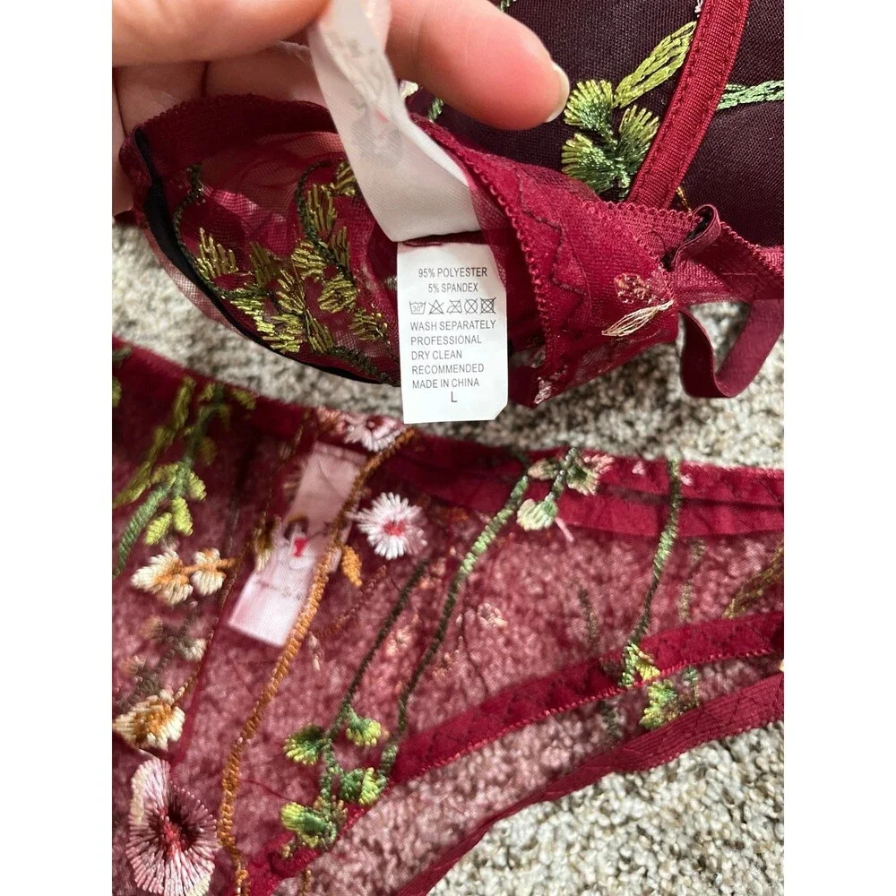 Sexy Floral Lace Lingerie Matching Set Women’s Size L #675